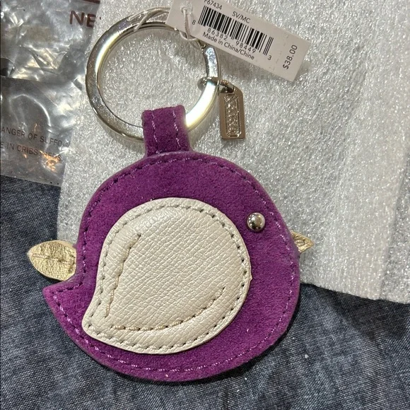 Coach Purple and Cream Bird Keychain Card Holder - Picture 2 of 4